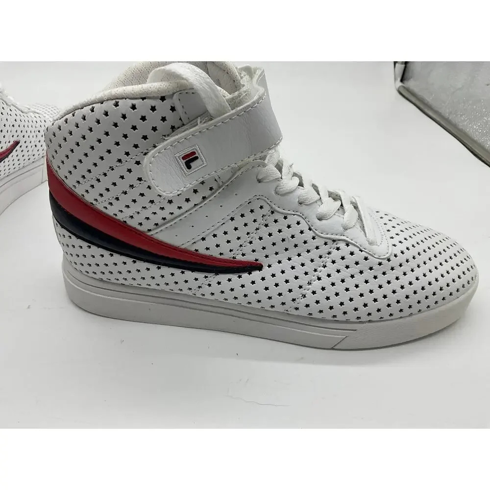 FILA‎ Shoes Mens 5.5 White Perforated High Top Strap Athletic Casual Sneakers